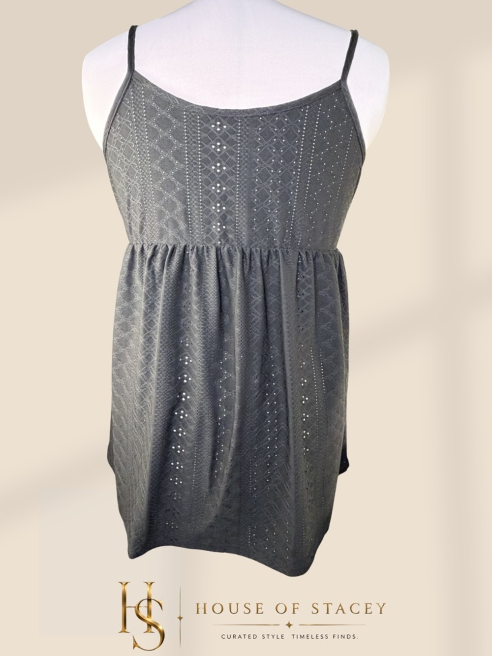 Black Eyelet Babydoll Cami Tank Top XL - Picture 2 of 6